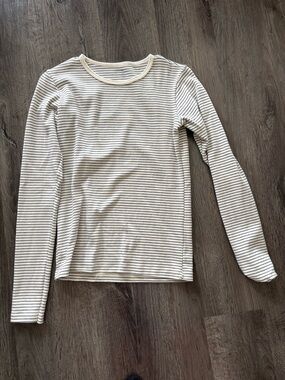 Brandy Melville Ivory and Navy Striped Long Sleeve Tee